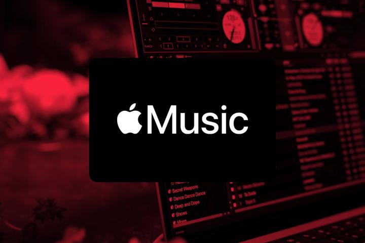 AppleMusic logo with an image of Serato DJ Pro graphical user interface (GUI)