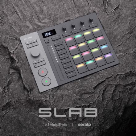 Serato SLAB, a Studio-native MIDI pad controller, key visual. By AlphaTheta & Serato.