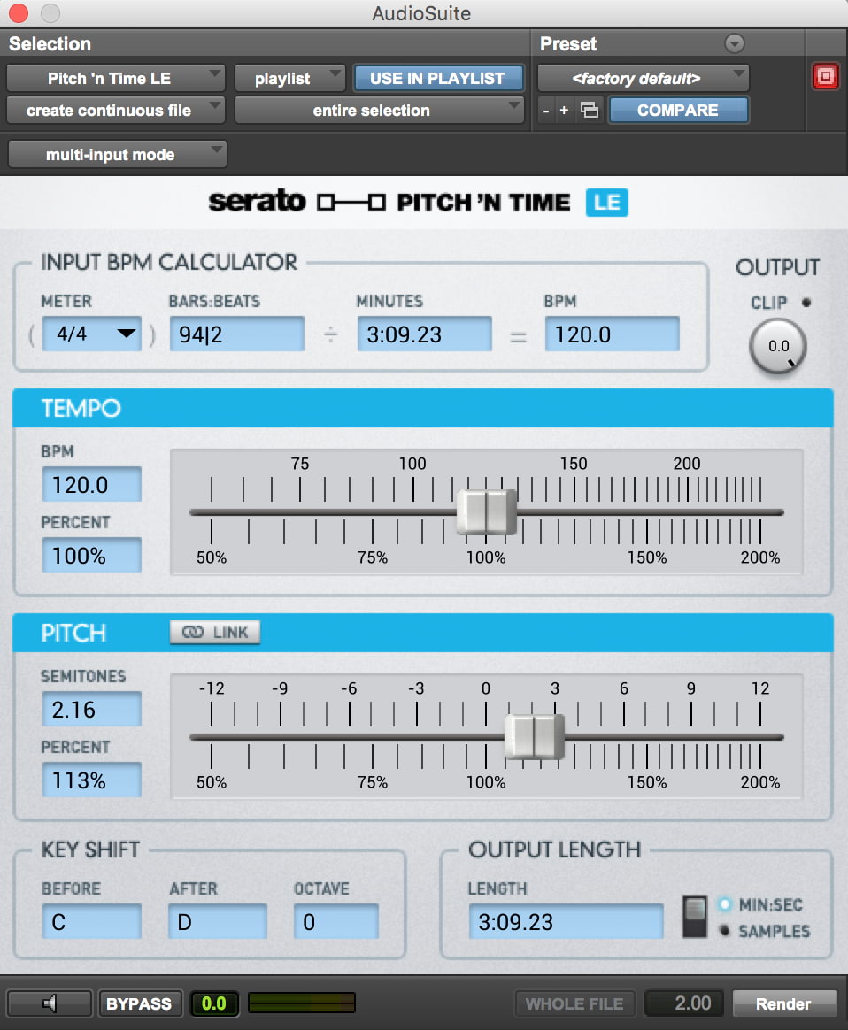 Pitch 'n Time LE user interface