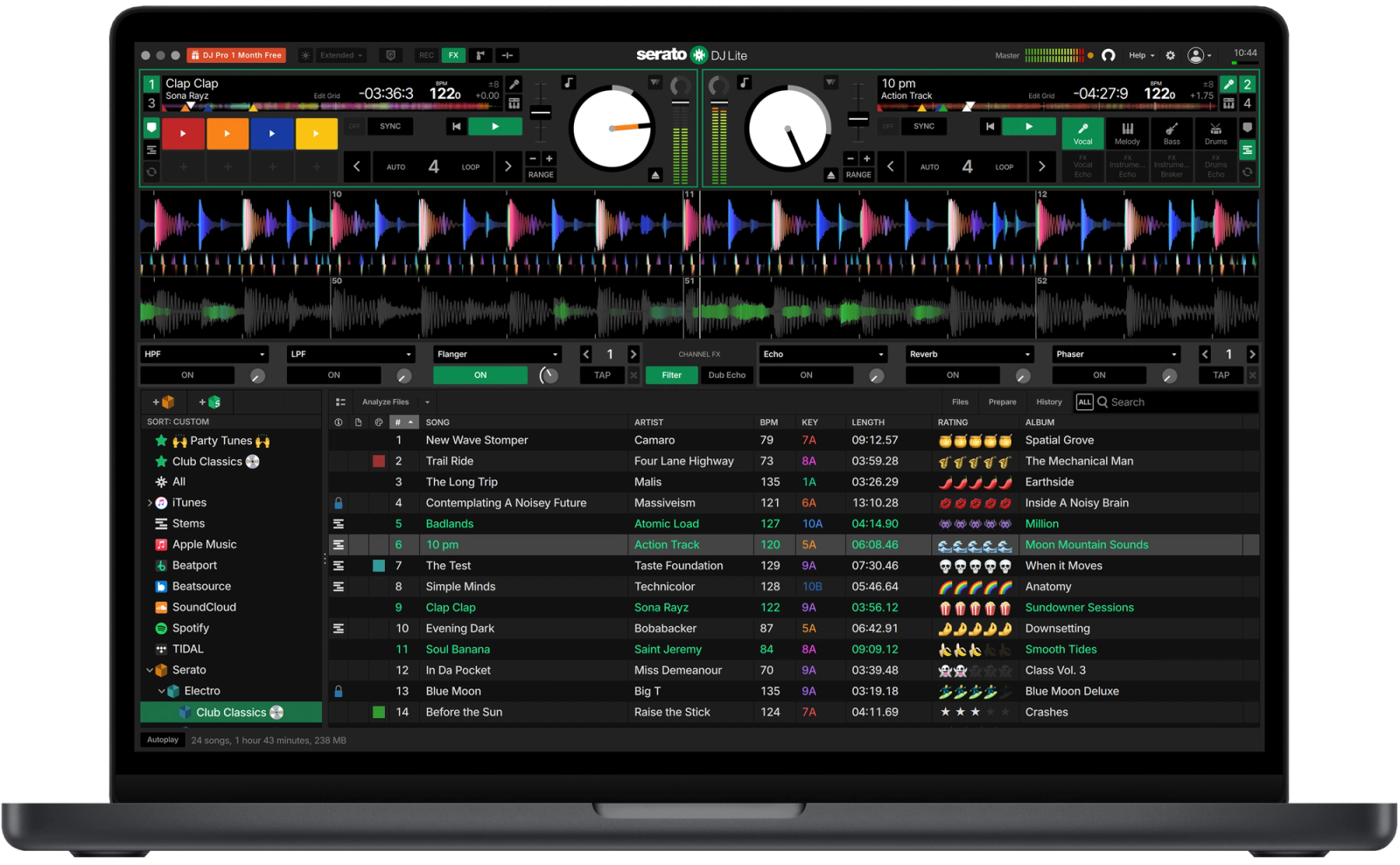 Serato DJ Lite interface showing powerful FX in the best free DJ software for beginners.